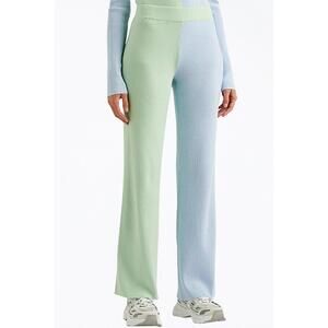 NEW HELMSTEDT awa ribbed-knit straight-leg pants in green/blue